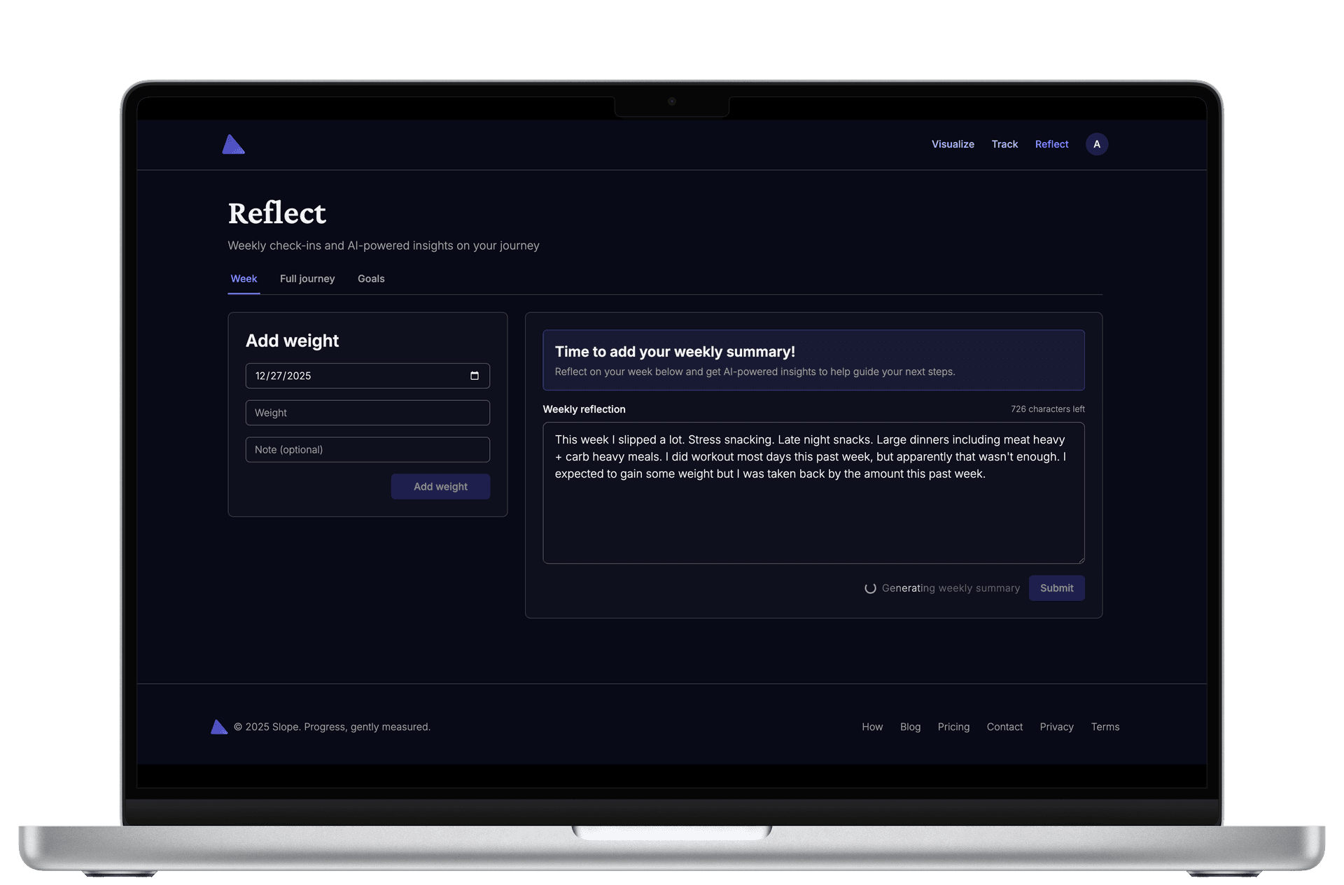 AI generating weekly reflection summary